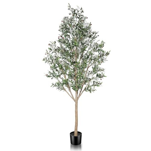 LYERSE Artificial Olive Tree, Tall 8 Feet Fake Potted Olive Silk Tree with Planter, Large Faux House Plants Decoration for Home Office Decor | Amazon (US)