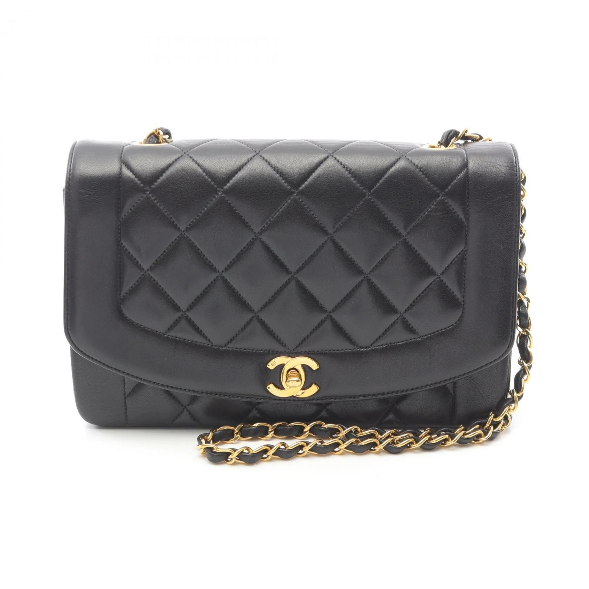 Pre-Owned CHANEL Matelasse Diana Flap Shoulder Bag Lambskin (Sheepskin) Women's Black... (Good) | Walmart (US)