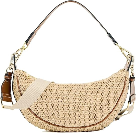 Straw Crossbody Bags for Women Beach Woven Hobo Handbag Summer Chic Crescent Shoulder Purses with... | Amazon (US)