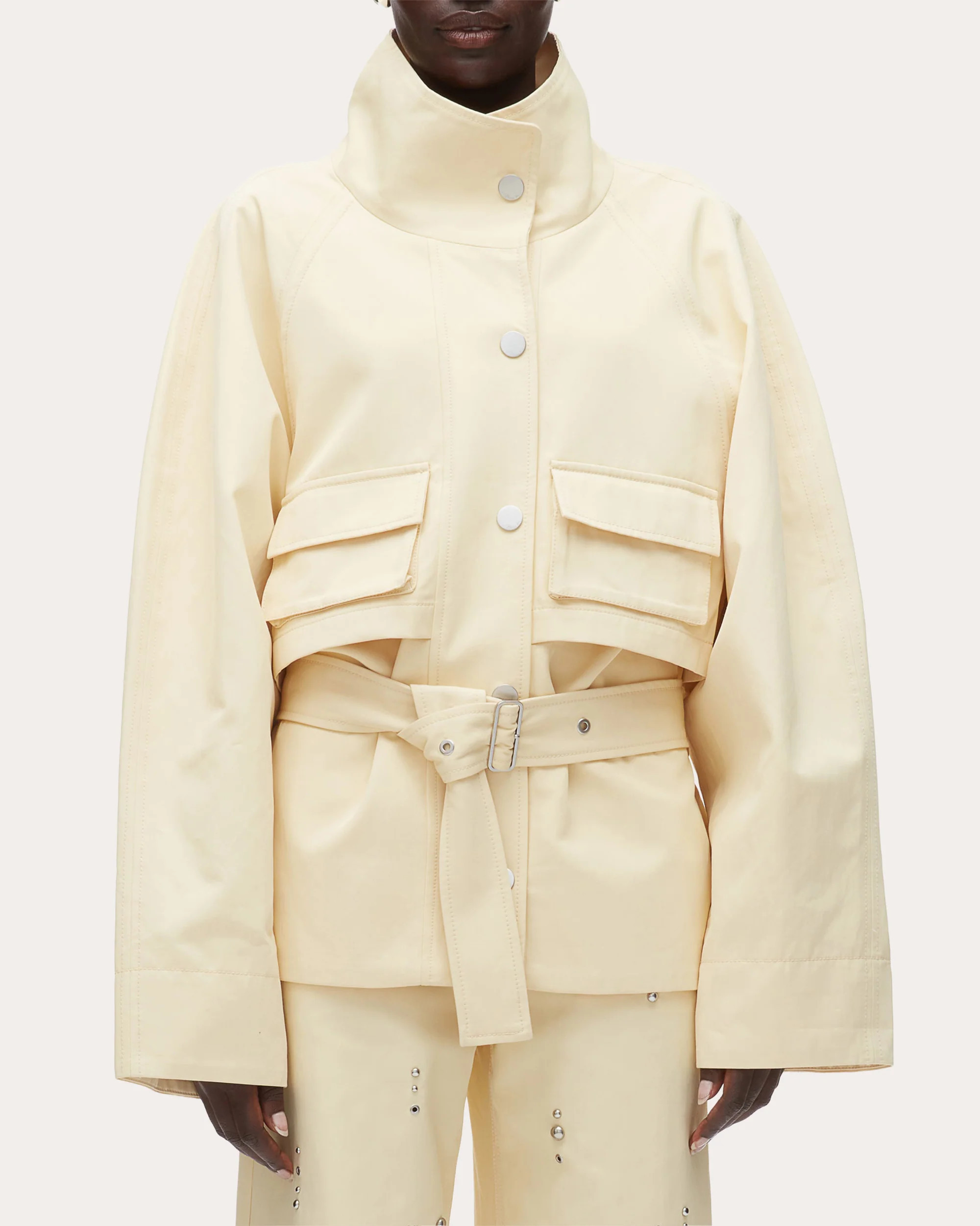 3.1 Phillip Lim Women's Twill Exaggerated Belted Utility Coat in Neutral Cotton/Viscose | Olivela