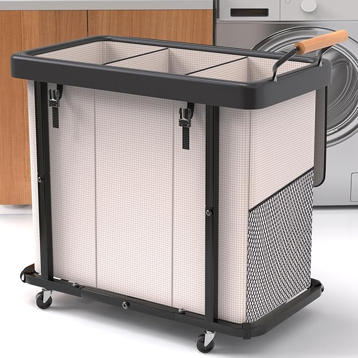 230L (60 Gal) Extra Large Fashion Laundry Sorter 3 Section with Lid, Rolling Laundry Basket Hampe... | Amazon (US)