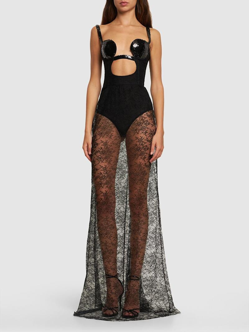 Sequined lace maxi corset dress - Nensi Dojaka - Women | Luisaviaroma | Luisaviaroma