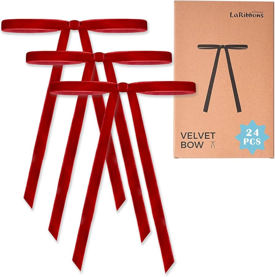 LaRibbons 24 Pcs Red Velvet Bows for Christmas Tree, Door, Garland, Wreath, 3/8" Wide, 5"x7", Vin... | Amazon (US)