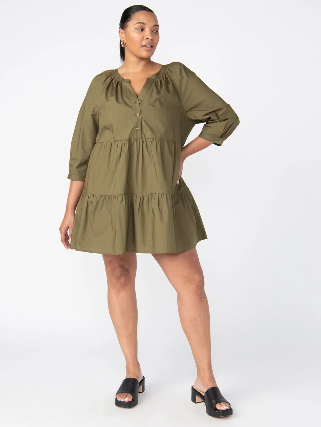 Button Babydoll Mini Dress Olive Oil Inclusive Collection | Sanctuary Clothing