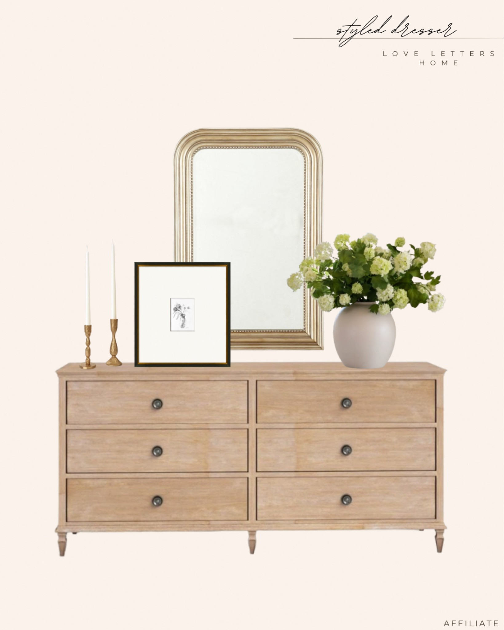 Styled dresser, best selling dresser, Pottery Barn look for less, Louis mirror, bedroom decor, design board, mood boardd

#LTKMostLoved #LTKHome