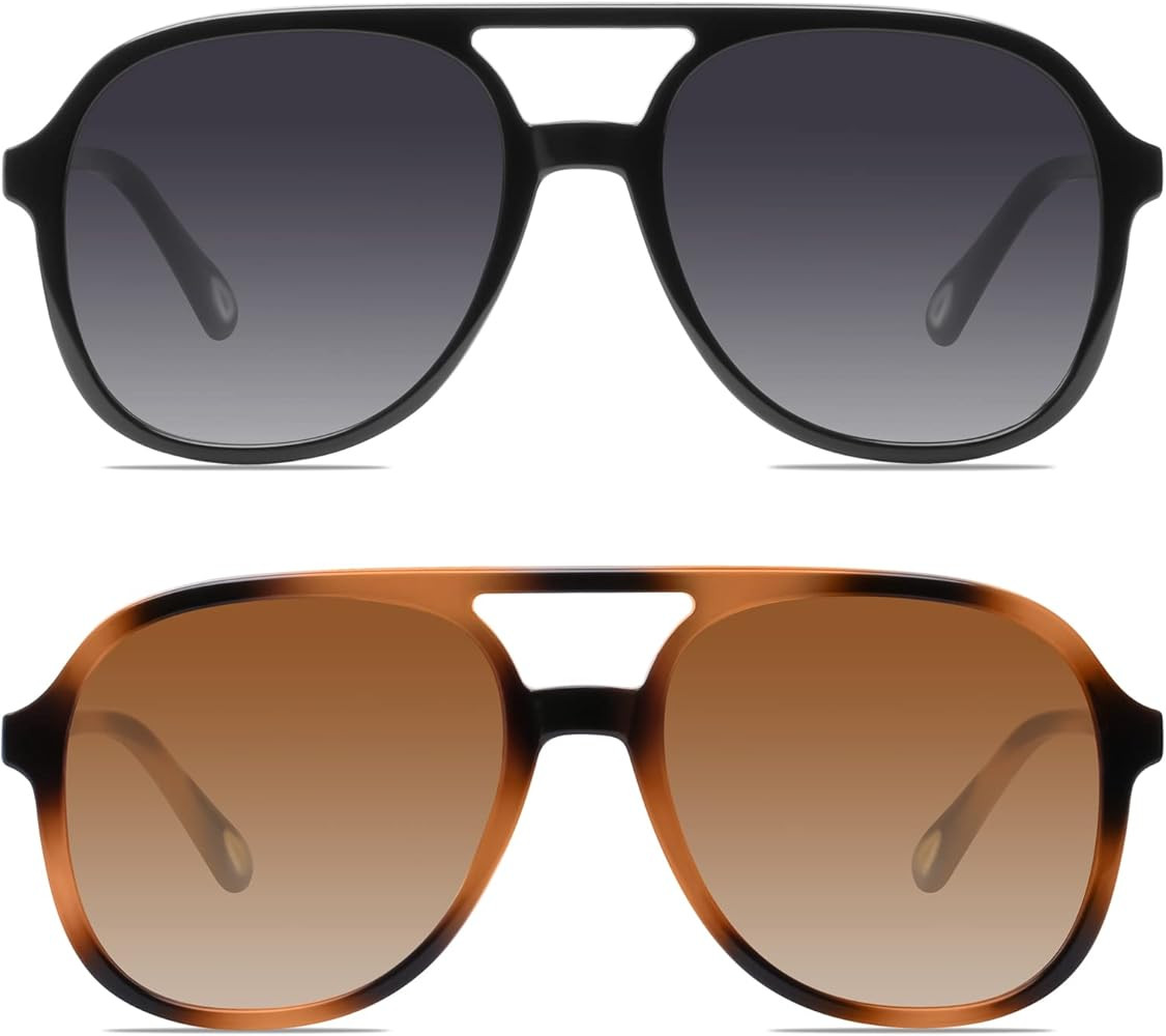 YDAOWKN Retro Square Aviator Sunglasses for Womens Mens Vintage 70s Double Bridge Sun Glasses | Amazon (US)