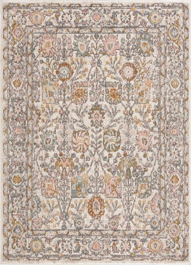 Herstmonceux Boho Vintage Colorful Area Rug - Farmhouse Traditional Floral Pink Carpet for Living... | Amazon (US)