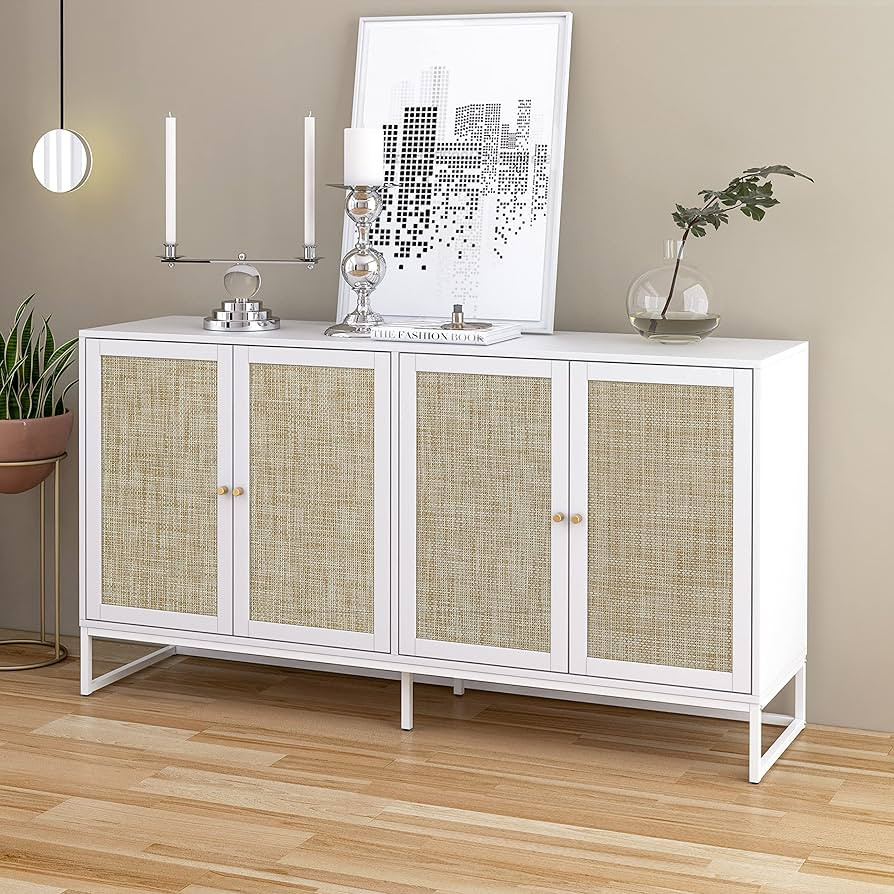 Modern Sideboard Cabinet, Accent Storage Cabinet with Rattan Doors and Adjustable Shelves, Freest... | Amazon (US)
