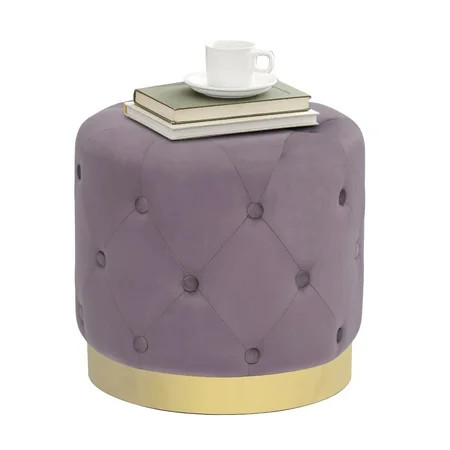 Homebeez Round Velvet Ottoman Footrest Stool with Gold Plating Base Purple | Walmart (US)