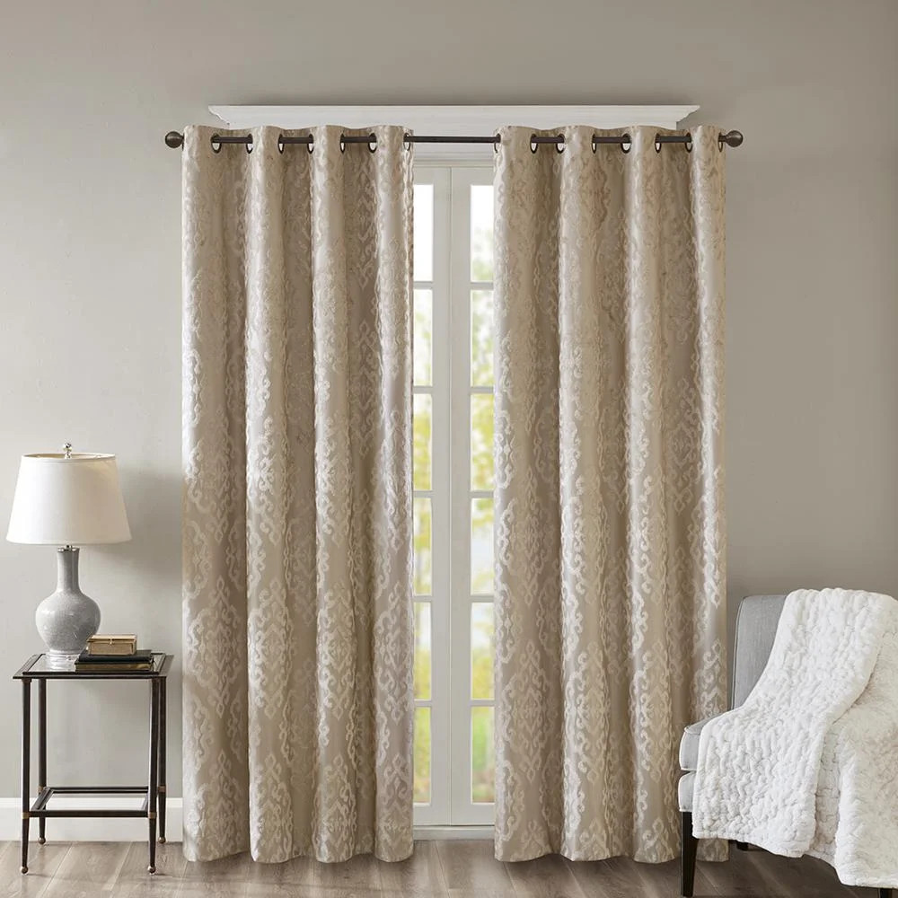 Mirage Knitted Jacquard Damask Total Blackout Grommet Top Curtain Panel | Walmart (US)