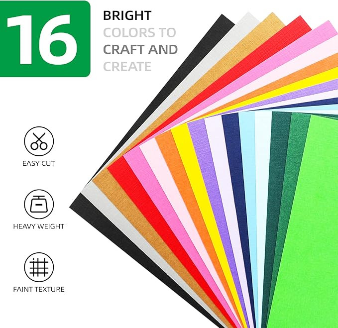 48 Sheets Colored Linen Textured Cardstock, 80 lb, 16 Colors, 6" x 6" Multi Color Card Stock, One... | Amazon (US)