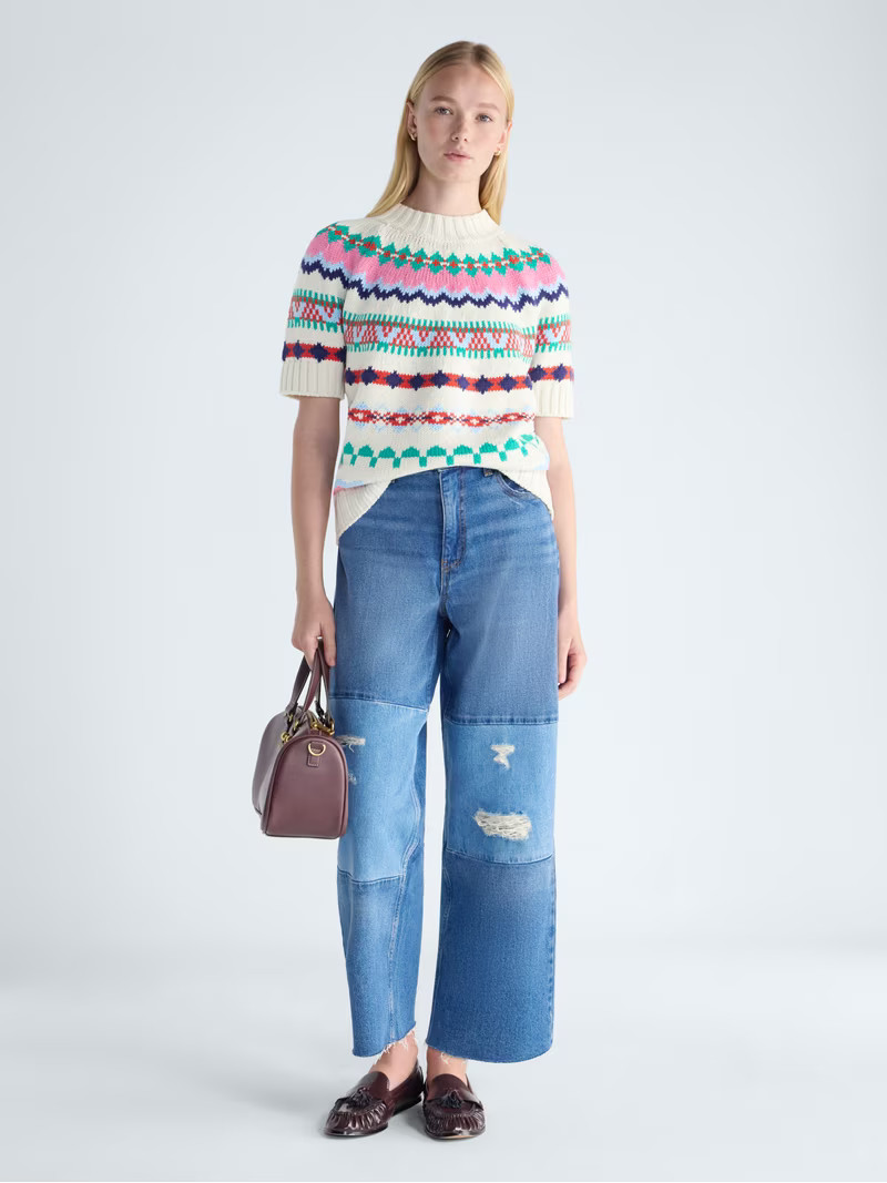 Free Assembly Women's Yoke Stitch Sweater with Short Sleeves, Midweight, Sizes XS-XXL | Walmart (US)