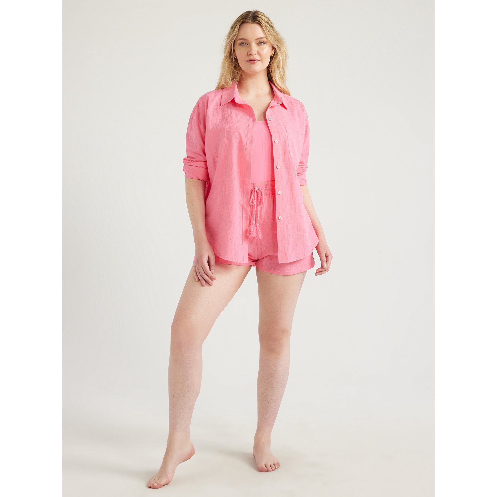 Time and Tru Women's and Women's Plus Cotton Button Front Coverup Shirt, Sizes XS-3X | Walmart (US)