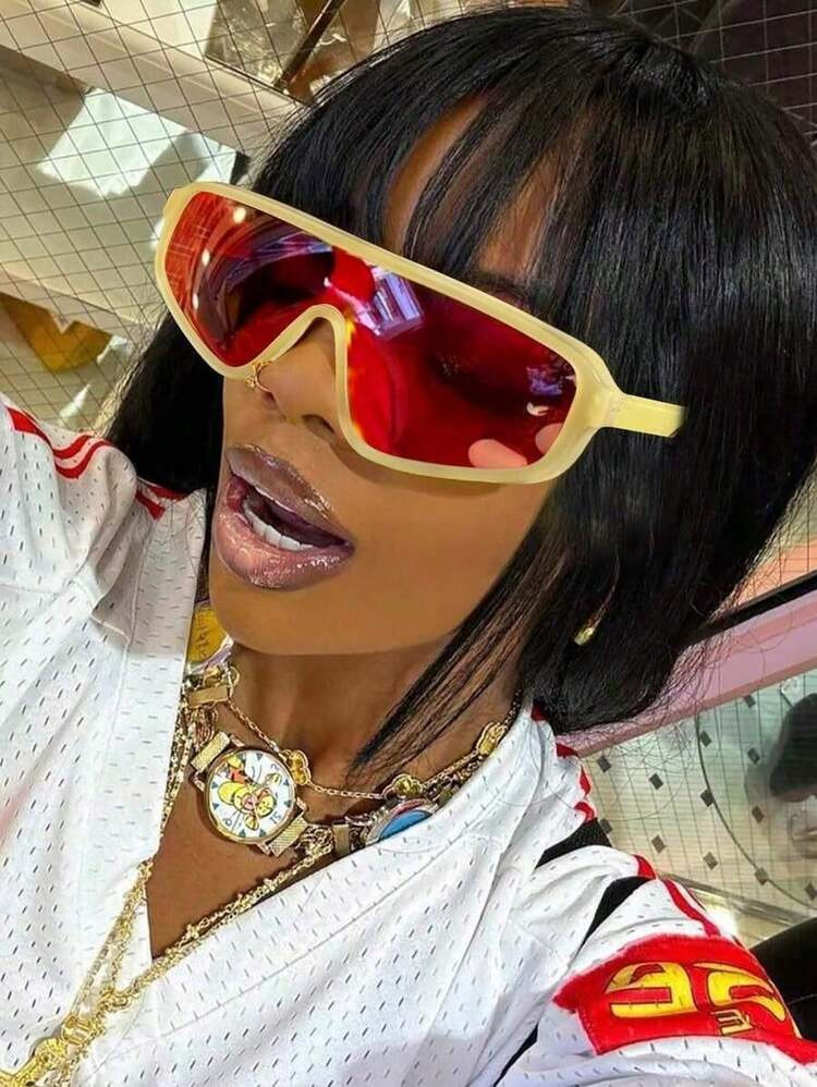 1pc Rice Nail Connected Small Frame Women's Fashionable Glasses, Exquisite And Elegant, Suitable For Wearing In Various Occasions Preppy Style For Back To School | SHEIN