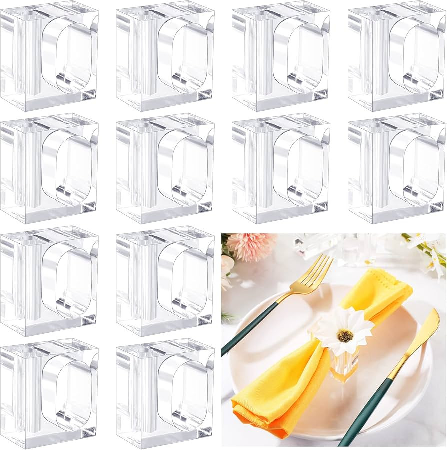 Meanplan 12 Pcs Flower Napkin Rings Clear Acrylic Napkin Holder Rings Bulk Square Flower Bud Vase... | Amazon (US)