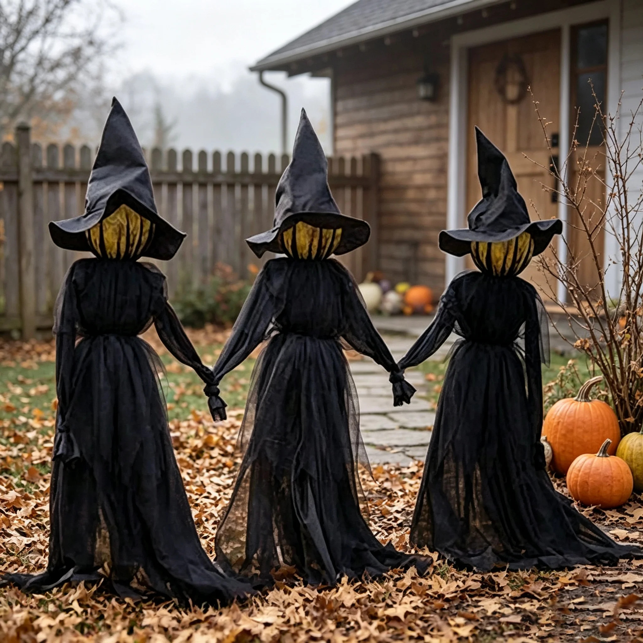3-Piece Light Up Witch Halloween Yard Decor Set, Voice Activated Witches with Ground Stakes | Wayfair North America