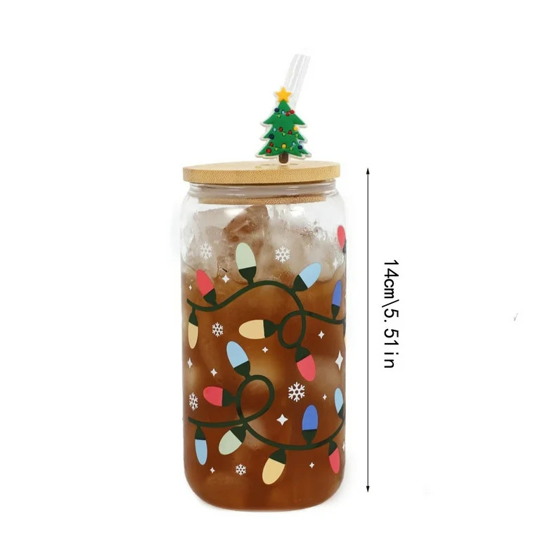 Color Changing Christmas Cup,16oz Cute Holiday Iced Coffee Glasses with Bamboo Leakproof Lid,Glas... | Walmart (US)