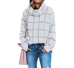 KIRUNDO Winter Women’s Turtleneck Knit Sweater Long Sleeves Pullover Plaid Side Split Checked Outwea | Amazon (US)