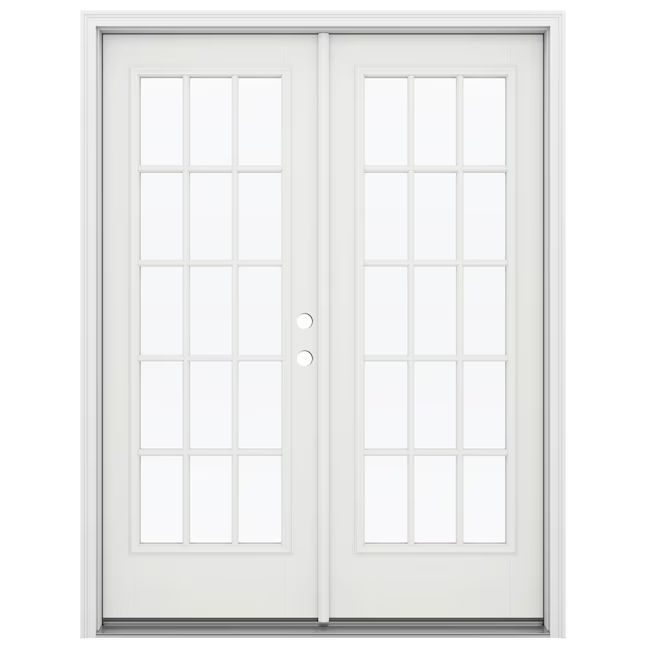 JELD-WEN French 60-in x 80-in Tempered Simulated Divided Light Arctic White Fiberglass Left-Hand ... | Lowe's
