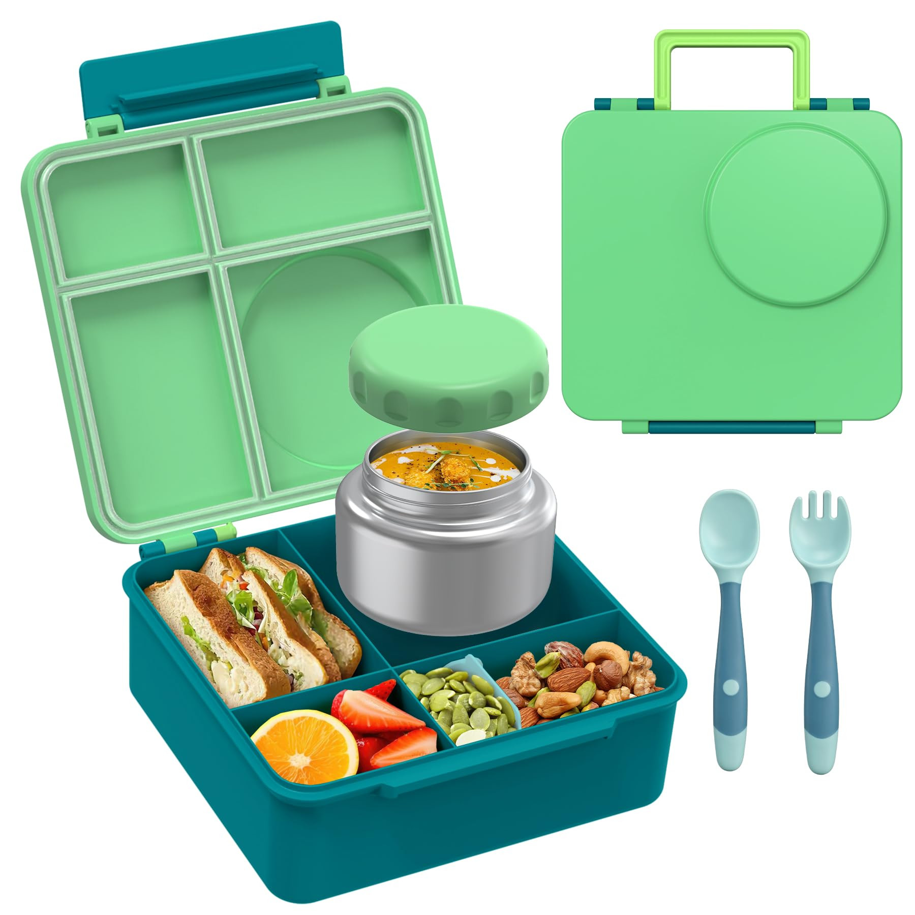 Bento Lunch Box Set for Kids with 8oz Soup Thermo, Leak-Proof Lunch Containers with 4 Compartment... | Amazon (US)