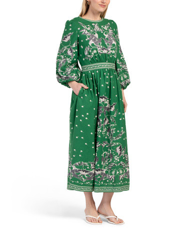 Linen Blend Puff Sleeve Maxi Dress | TJ Maxx