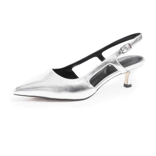 Cusolemore Slingback Kitten Heels for Women, Silver Heels for Women, Closed Toe Heels, Women's Pumps Dress Shoes Size 7.5 | Amazon (US)