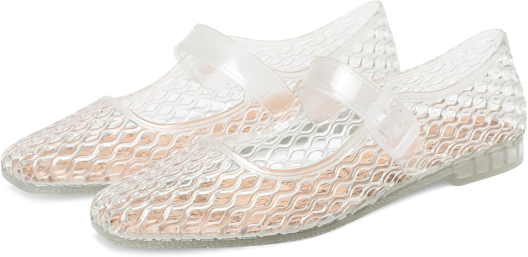 Jelly Flat Shoes for Women Square Toe Mesh Ballet Flats Clear Beach Mary Jane Jellies Comfortbale... | Amazon (US)