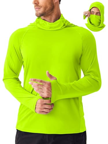 Men's Sun Hoodie Shirt with Mask UPF 50+ Fishing Shirts for Men UV Protection Shirts Long Sleeve Rash Guard Hiking Clothes S Lemon Green | Amazon (US)