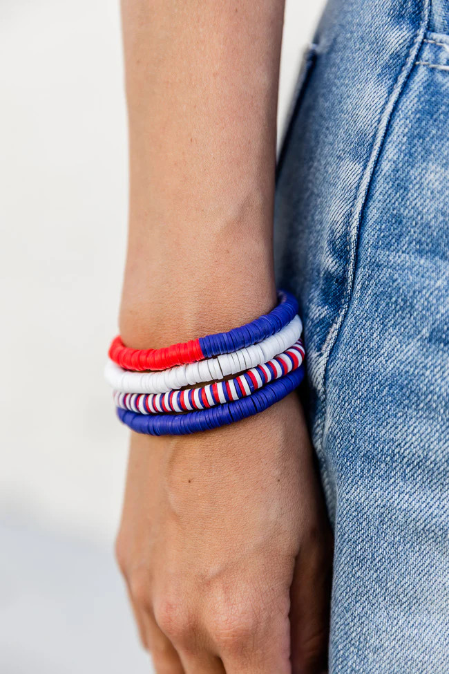 Red, White, and Look At You Rubber Disc 4-Bracelet Stack | Pink Lily