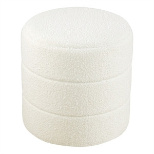 HomePop Round Transitional Fabric Upholstered Decorative Ottoman in Cream | Homesquare