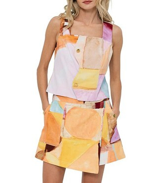 Yesika Printed Square Neck Sleeveless Scalloped Front Coordinating Top | Dillard's