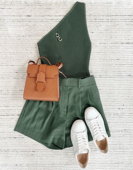Summer outfit with matching olive green top and tailored shorts. I love the way this looks on and can also be dressed up with sandals or heels. Very flattering and fun for spring or summer. Perfect for date night, every day outfits, vacations and more 

#LTKStyleTip #LTKSeasonal