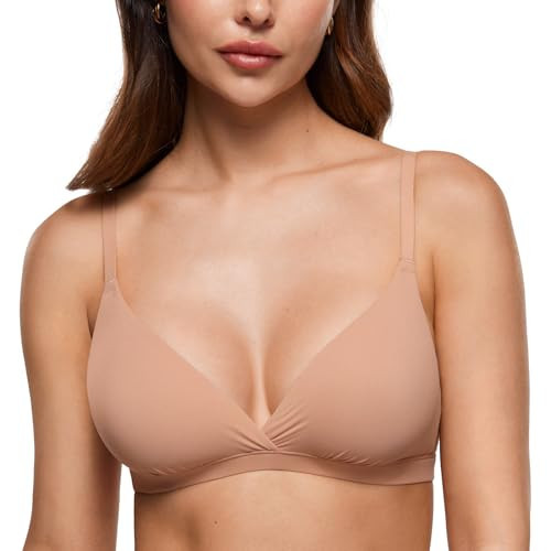 INLYRIC Women's Inbarely Triangle Bralette Comfortable Unlined V Neck Wireless Smoothing Bra Top Stretch Cream Coffee X-Small | Amazon (US)