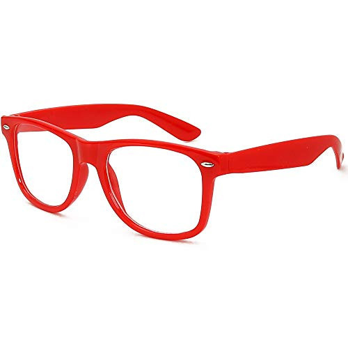 Skeleteen Red Clear Lens Glasses - 80's Style Non Prescription Retro Frames Nerd Costume Eyeglasses | Amazon (US)