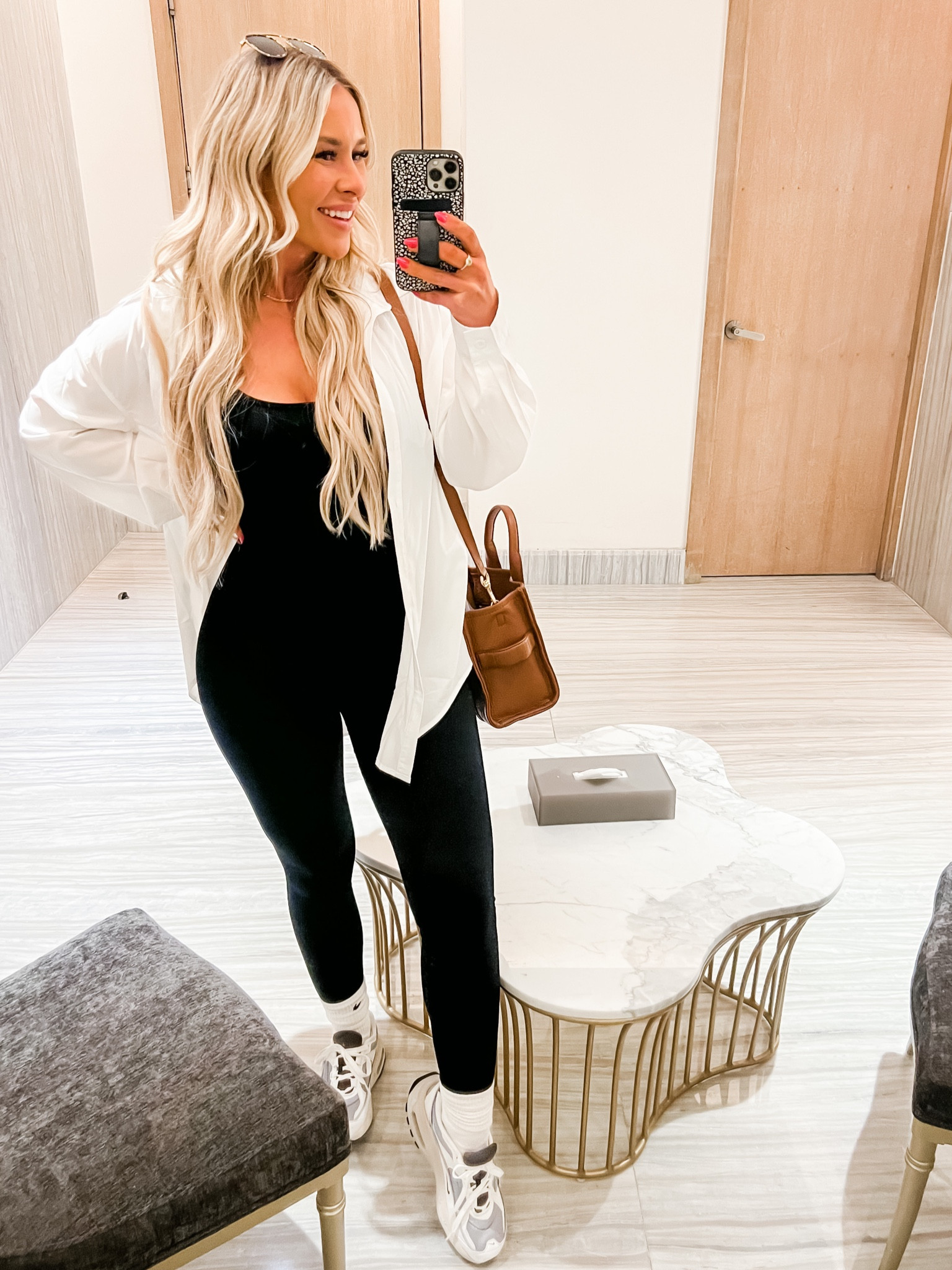 Medium in bodysuit- fits TTS and is stretchy!
Shoes run TTS
Button down is oversized but I sized up one size to a large for an even more oversized fit! 

#LTKshoecrush #LTKtravel #LTKunder50