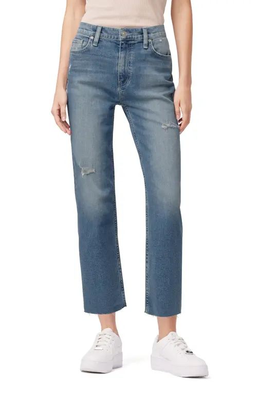 Hudson Jeans Remi High Waist Raw Hem Crop Straight Leg Jeans in Oceanview at Nordstrom, Size 24 | Nordstrom