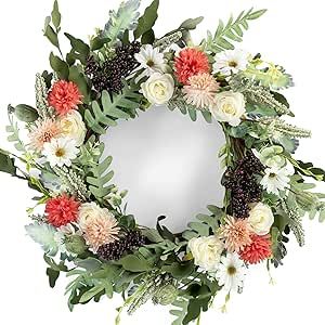 Decorjuvia Dahlia Flower Wreaths for Front Door - 22" Front Door Wreath for Summer Spring All Sea... | Amazon (US)