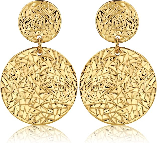 Gold Statement Earrings For Women 18K Gold Plated Sectored Flower Leaf Shell Angel Wing Earring L... | Amazon (US)