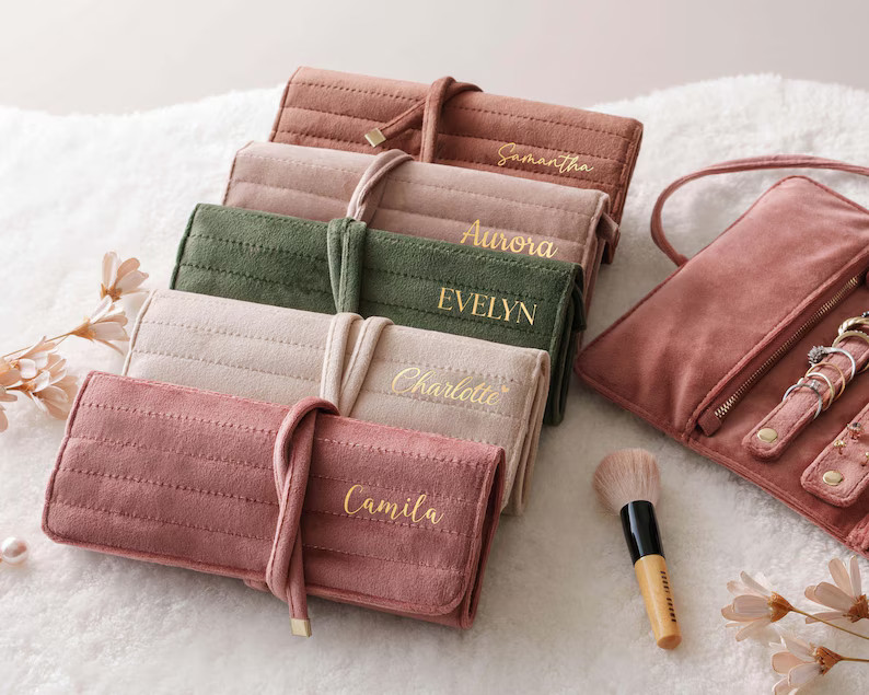 Personalized Velvet Jewelry Roll, Monogram Travel Jewelry Organizer, Bridesmaid Proposal Gift, We... | Etsy (US)