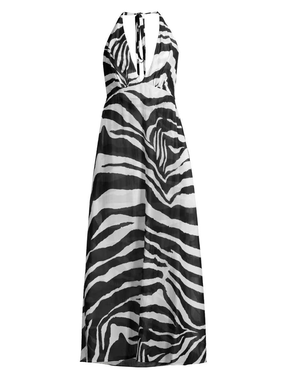 Natori Zebra Cotton-Silk Halter Maxi Dress | Saks Fifth Avenue | Saks Fifth Avenue