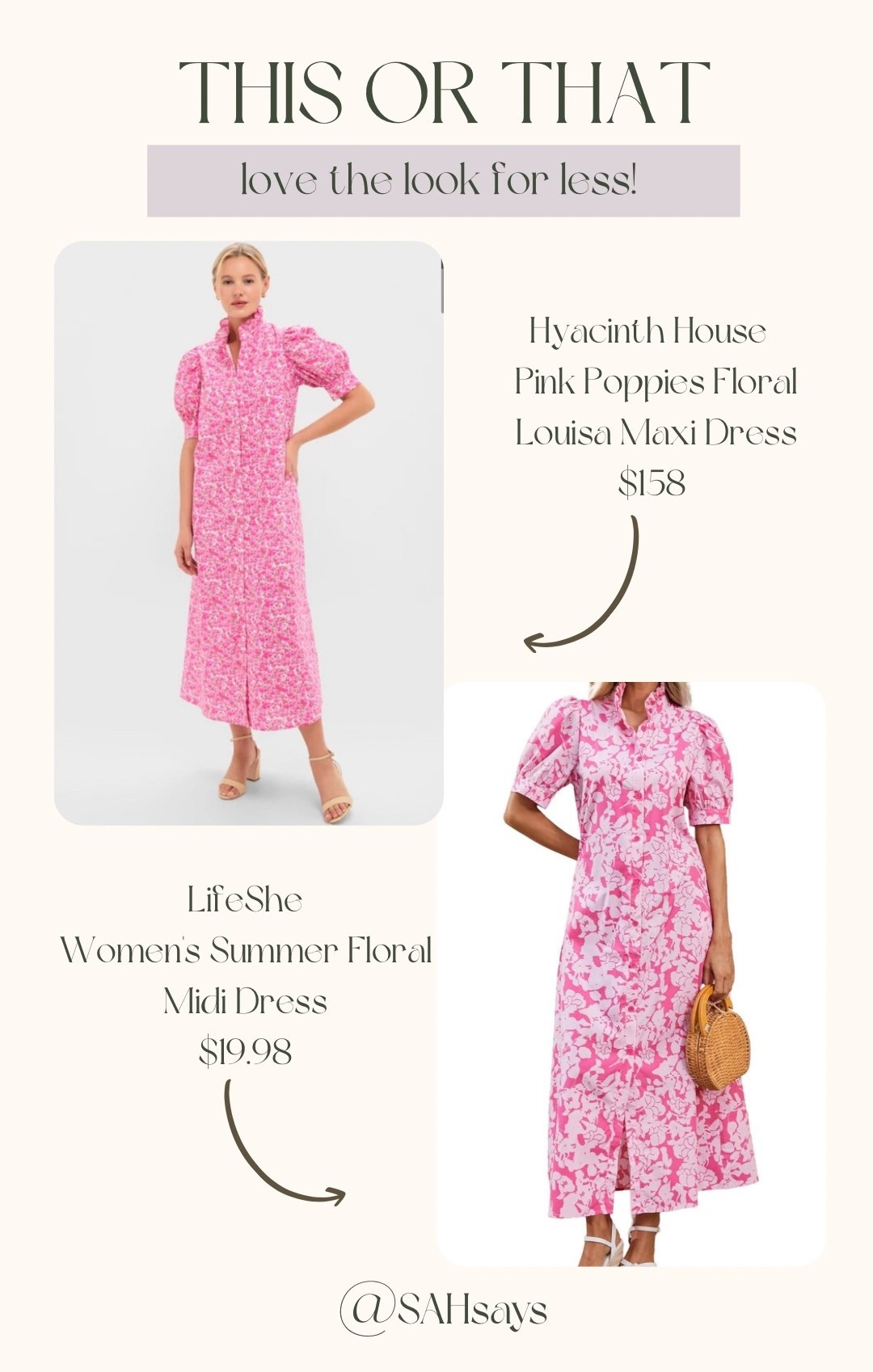 This or that? Love the look for less! 

The Hyacinth House Pink Poppies Floral Louisa Maxi Dress is beautiful, but check out this Amazon find to avoid breaking the bank  