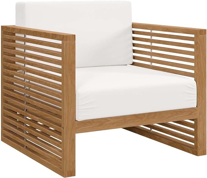 Modway Carlsbad Teak Wood Outdoor Patio Armchair, Natural White | Amazon (US)