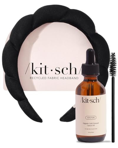 Kitsch Black Hairband for Washing Face - Recycled Skincare Headband for Women + Organic Cold-Pressed Castor Oil – For Hair Growth, Eyelashes, Eyebrows, Face, Scalp Health, and Hydration | Amazon (US)
