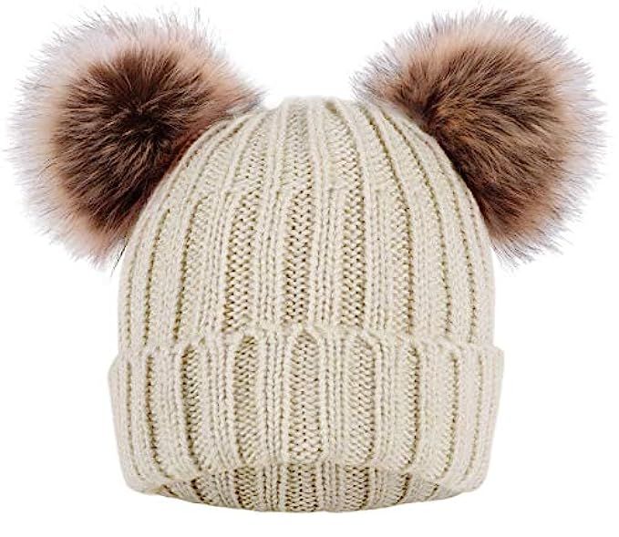 ARCTIC Paw Cable Knit Beanie with Faux Fur Pompom Ears | Amazon (US)