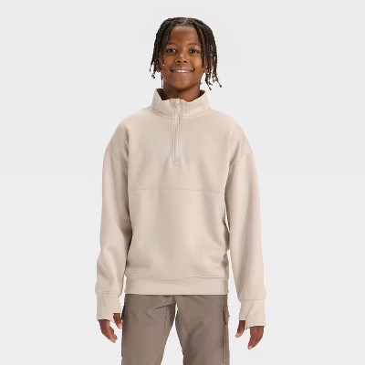 Boys' Spacer 1/2 Zip Sweatshirt - All In Motion™ Beige L | Target