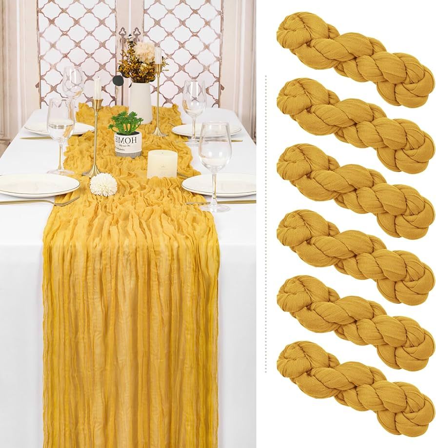 6 Pack Mustard Cheesecloth Table Runner Gauze Table Runner 10FT Long Semi-Sheer Table Runner Boho... | Amazon (US)