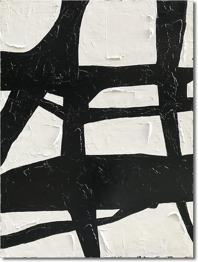NANKAI Hand Painted Contemporary Minimalist Oil Painting - 40x28 Inch Black and White Abstract Ar... | Amazon (US)