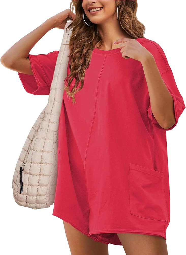 UANEO Rompers for Women Casual Oversized Athletic Jumpsuits Overalls Workout Hot Shot Tee Romper | Amazon (US)