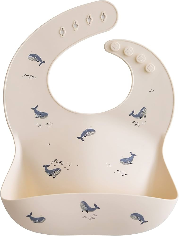 mushie Silicone Baby Bib | Adjustable Fit Waterproof Bibs (Whales) | Amazon (US)