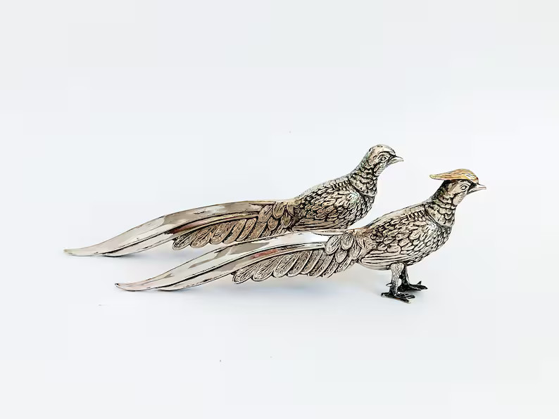 Antique pair of pheasants statuettes CORTASA ALPACA Art deco collectible pheasant couple Gift for... | Etsy (US)